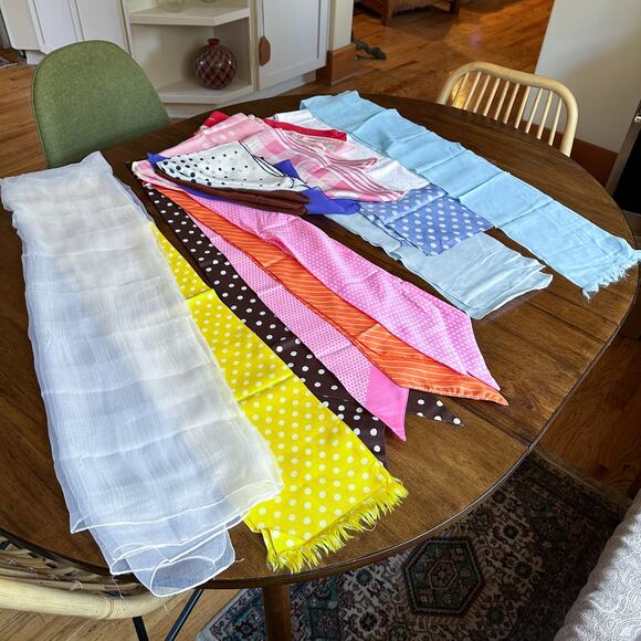 Vintage Silk Scarf Lot – Polka Dot, Plaid & Sheer 1950s–1970s Styles - Picture 4 of 12